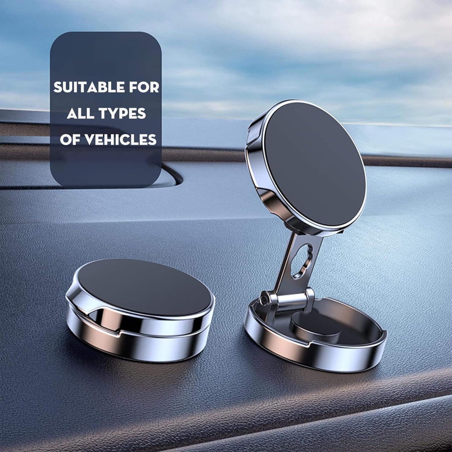 【Foldable Magnetic Phone Mount】 Universal 360 ° Rotation Car Phone Magnet Holder, Magnet Phone Holder for Car with iPhone Samsung All smartphones