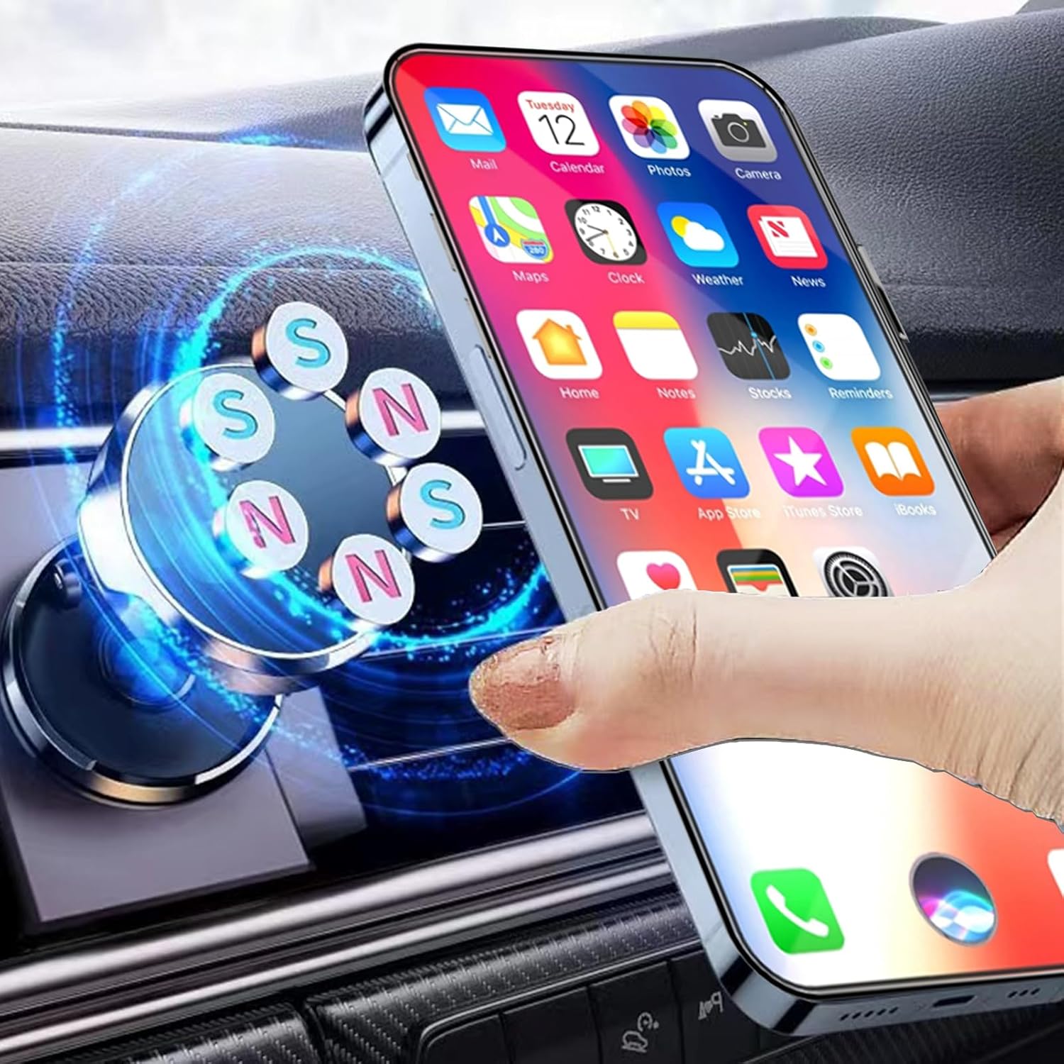 【Foldable Magnetic Phone Mount】 Universal 360 ° Rotation Car Phone Magnet Holder, Magnet Phone Holder for Car with iPhone Samsung All smartphones