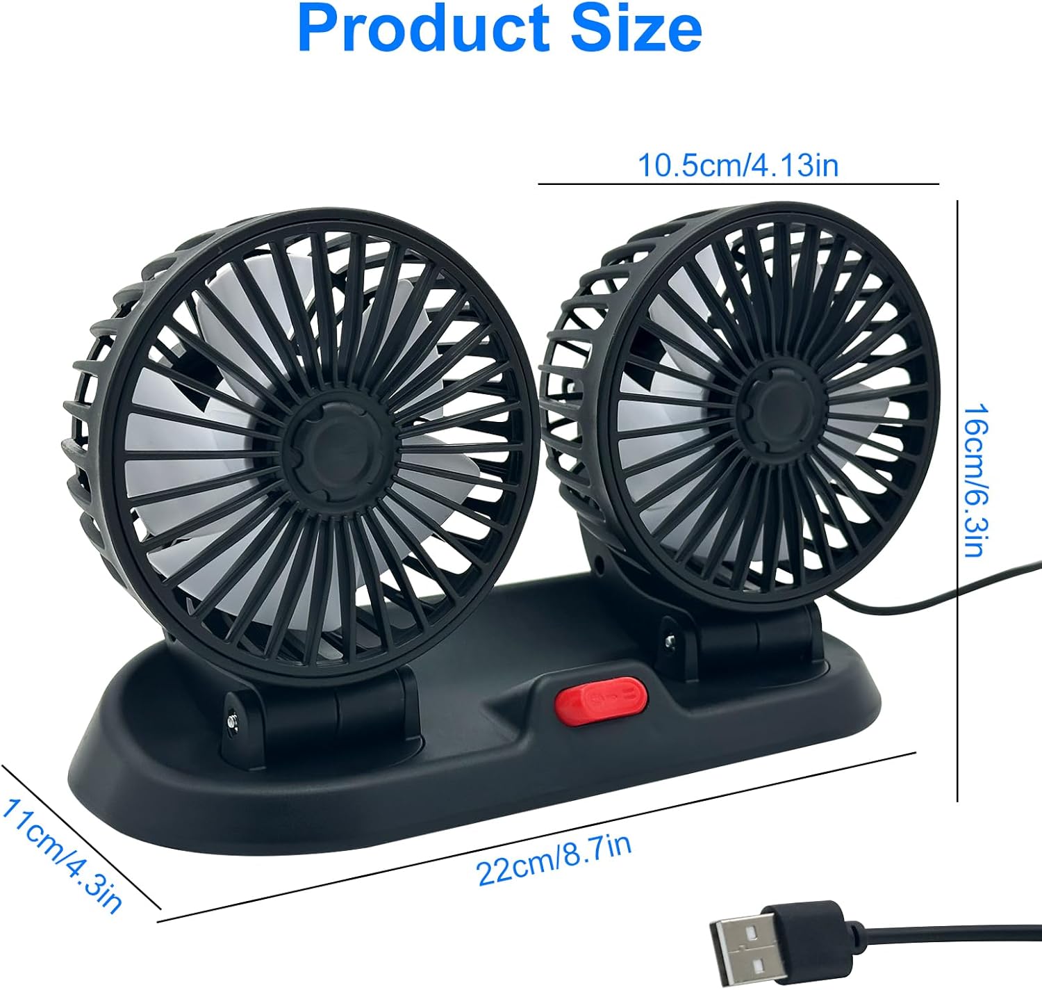 【Clearance Sale】Head USB Fan for Car, Portable Vehicle Cooling Fan - Brushless Motor, 2 Speeds, 360° Rotation, for Car Dashboard, SUV/RV/Truck/Sedan/Cruise, USB Powered