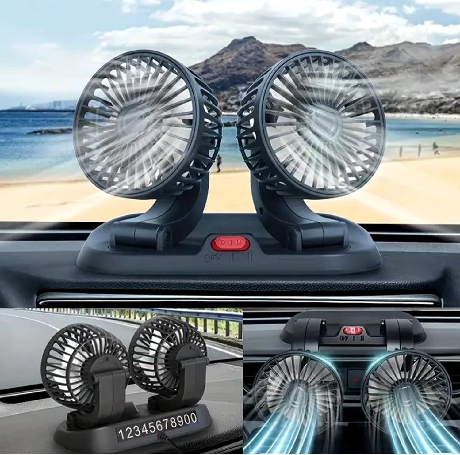 【Clearance Sale】Head USB Fan for Car, Portable Vehicle Cooling Fan - Brushless Motor, 2 Speeds, 360° Rotation, for Car Dashboard, SUV/RV/Truck/Sedan/Cruise, USB Powered