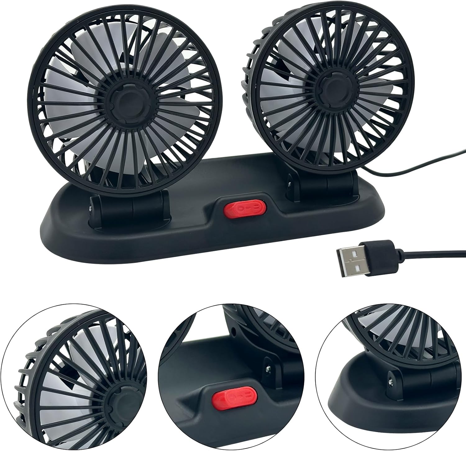 【Clearance Sale】Head USB Fan for Car, Portable Vehicle Cooling Fan - Brushless Motor, 2 Speeds, 360° Rotation, for Car Dashboard, SUV/RV/Truck/Sedan/Cruise, USB Powered