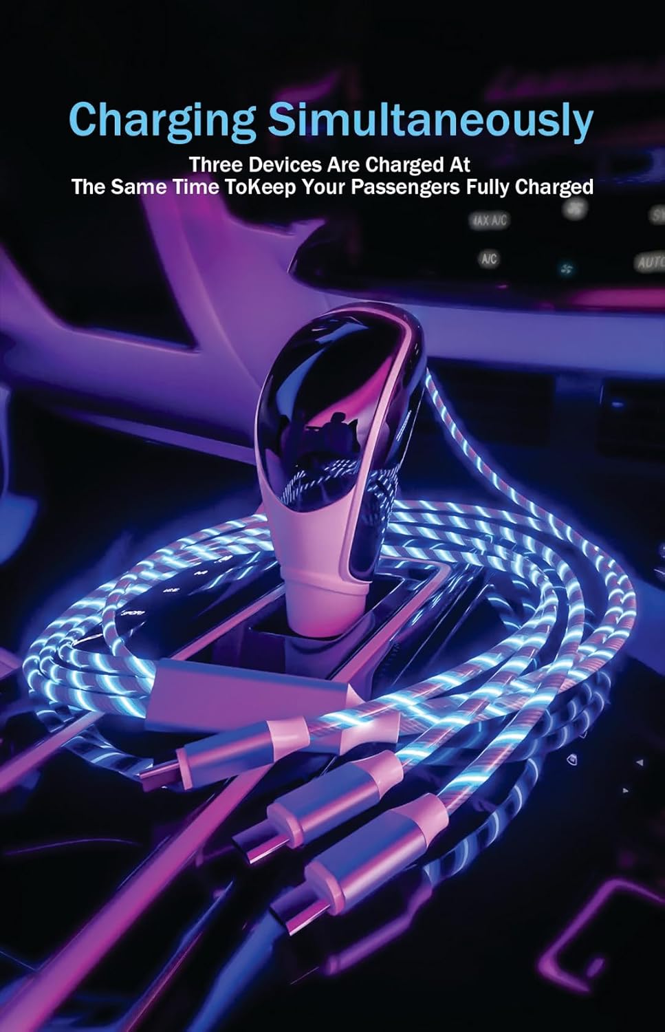 【Clearance Sale】3-in-1 Flowing LED Charging Cable - Fast USB Charger Cord for iPhone, Samsung, Android Phones, Tablets - Compatible with Micro USB/Type-C/Lightning