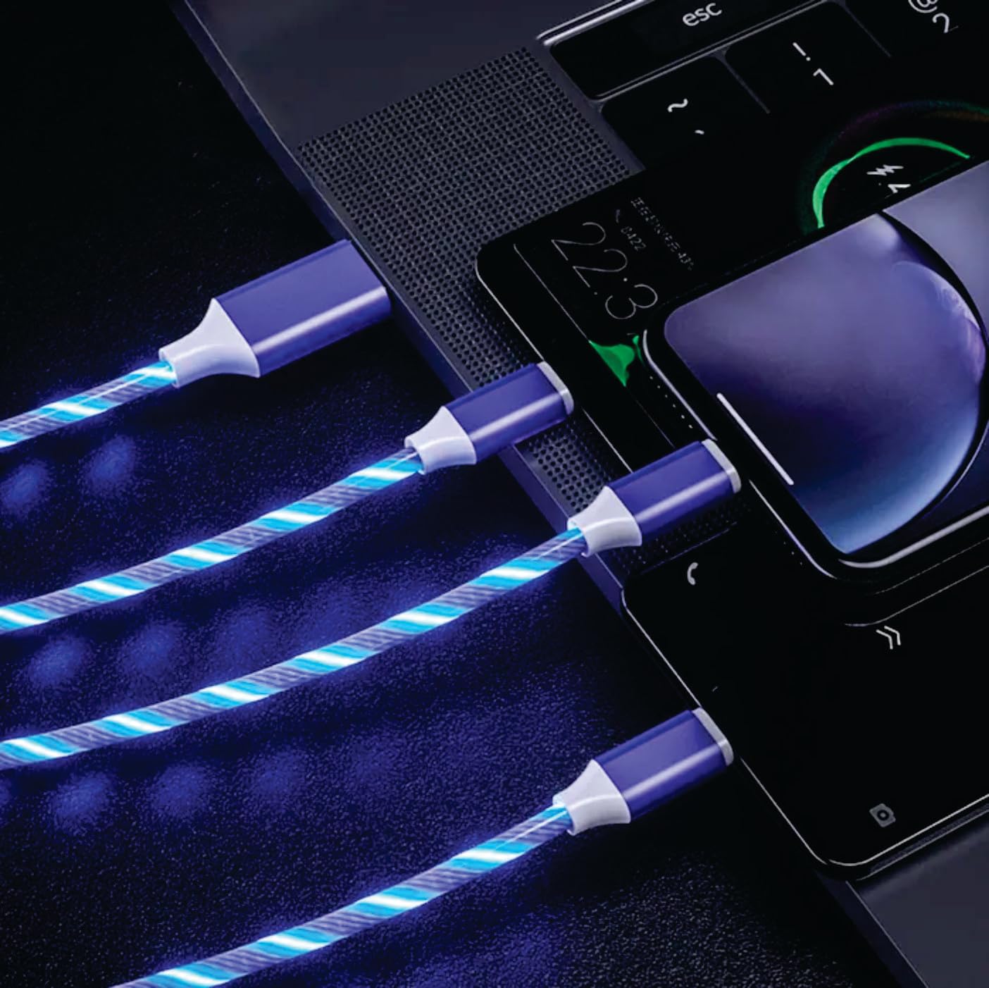 【Clearance Sale】3-in-1 Flowing LED Charging Cable - Fast USB Charger Cord for iPhone, Samsung, Android Phones, Tablets - Compatible with Micro USB/Type-C/Lightning