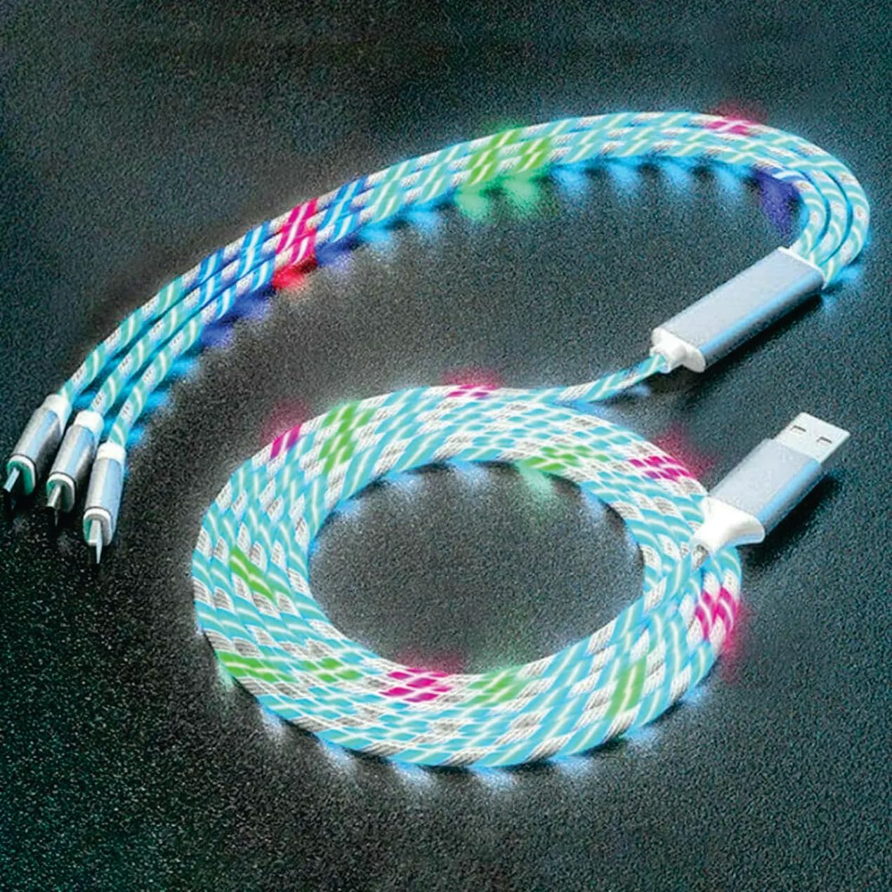 【Clearance Sale】3-in-1 Flowing LED Charging Cable - Fast USB Charger Cord for iPhone, Samsung, Android Phones, Tablets - Compatible with Micro USB/Type-C/Lightning