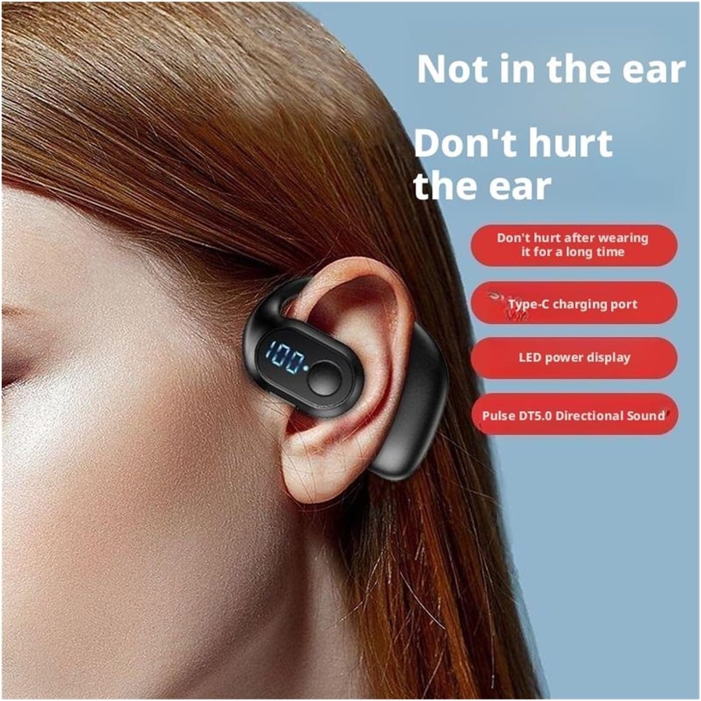 Bluetooth Headset,Wireless Bluetooth Earpiece,V5.4 Wireless Handsfree Headset with Microphone,Noise Canceling Single Ear Earphone Over Ear Earbud for Cellphones TV PC Game Work Driving