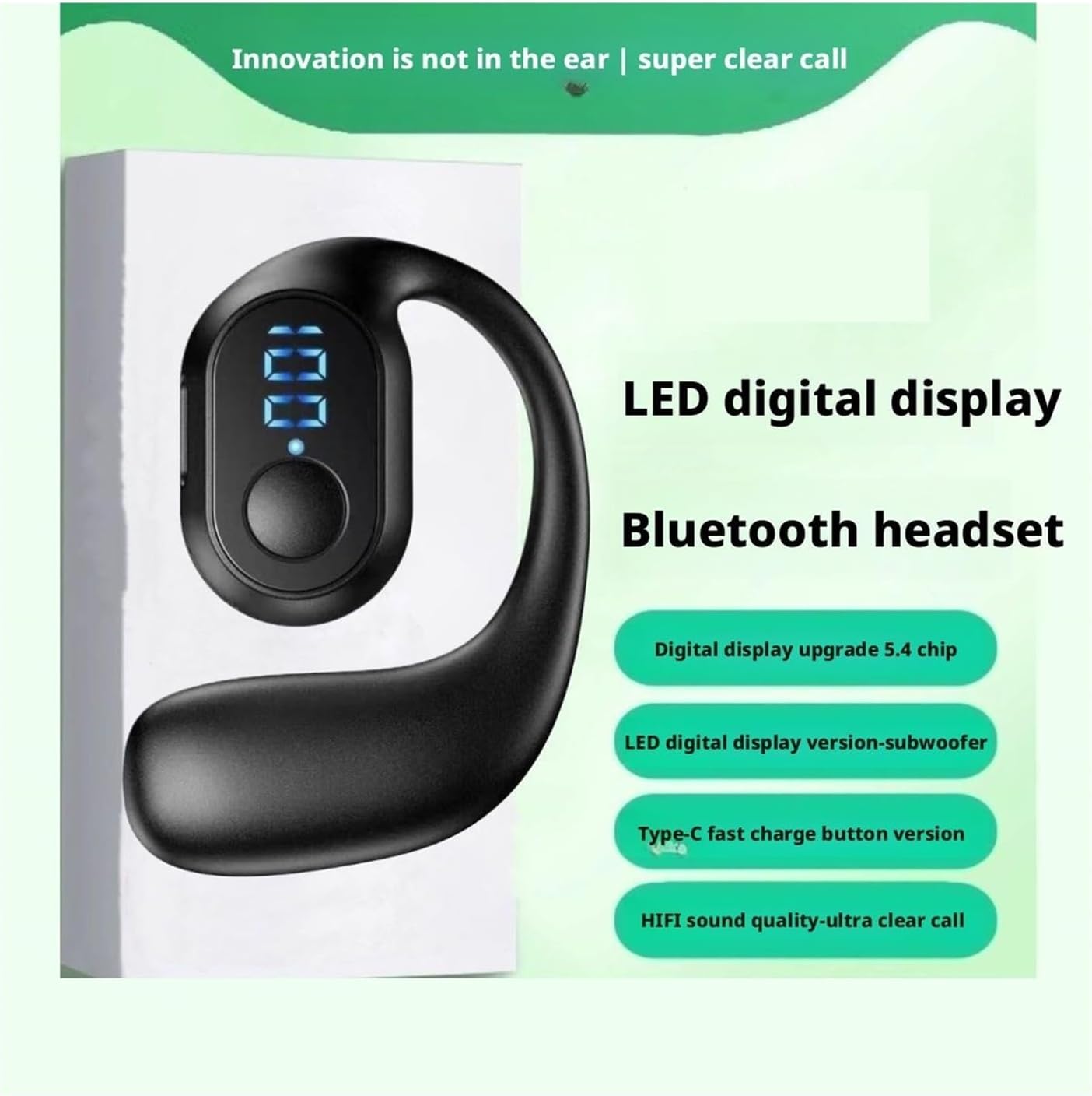 Bluetooth Headset,Wireless Bluetooth Earpiece,V5.4 Wireless Handsfree Headset with Microphone,Noise Canceling Single Ear Earphone Over Ear Earbud for Cellphones TV PC Game Work Driving