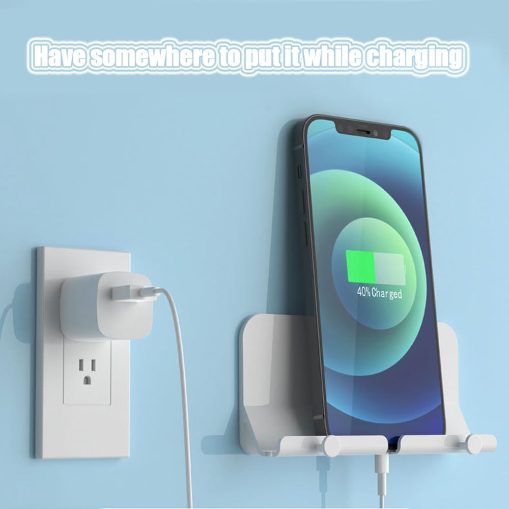 【Clearance Sale】Wall Mount Adhesive Phone Holder,Multi-Function Cell Phone Charging Brackets Holders,Hook for Living Room, Kitchen, Bathroom, Office,Compatible with Most Phones and Tablet