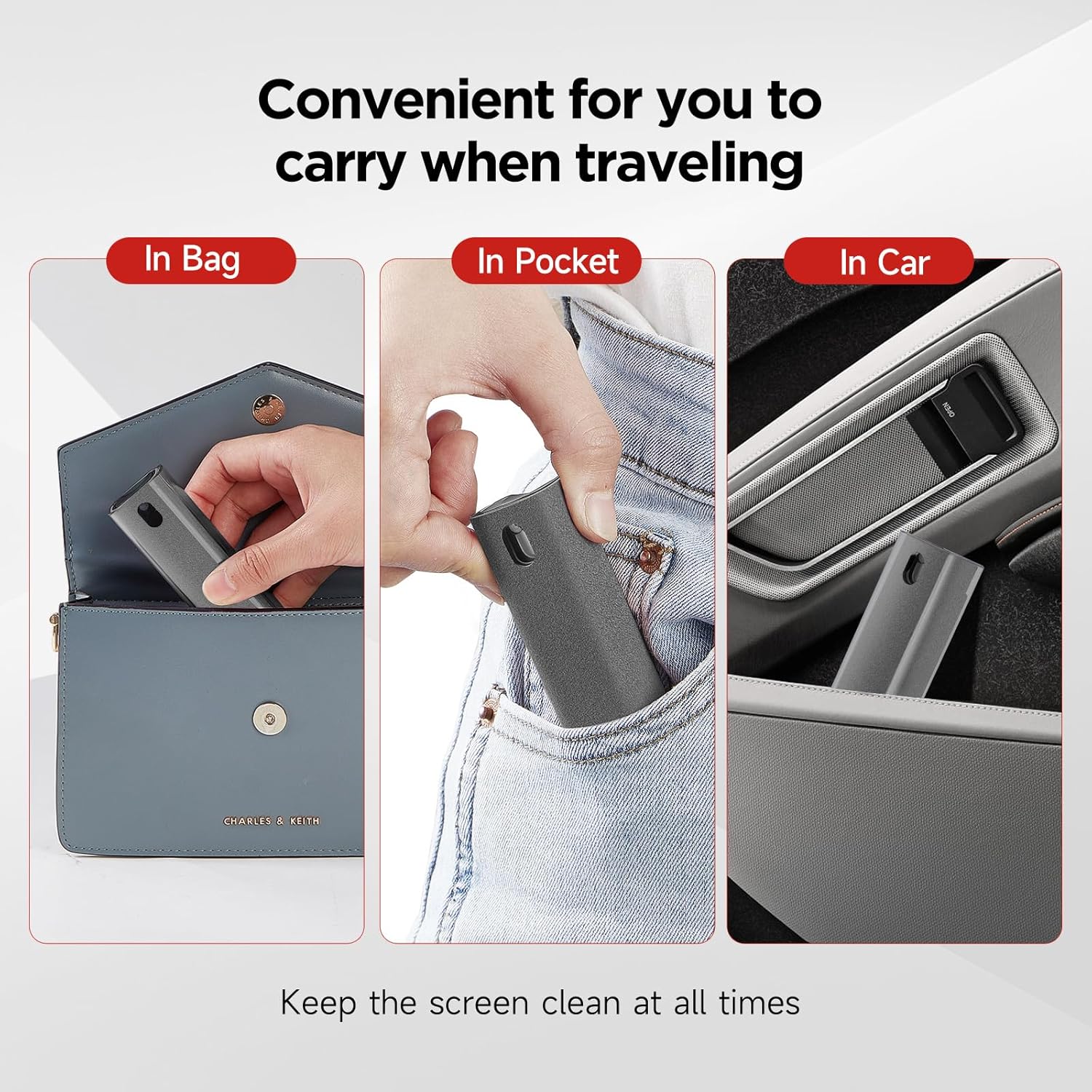 【Clearance Sale】Mini Screen Cleaner Spray – Finger Proof Screen Cleaner for Smartphones, iPads, MacBooks, Laptops, Car Screens, Touchscreens – 3 in1 Mist Cleaner, Microfiber Cloth and Protective Cover