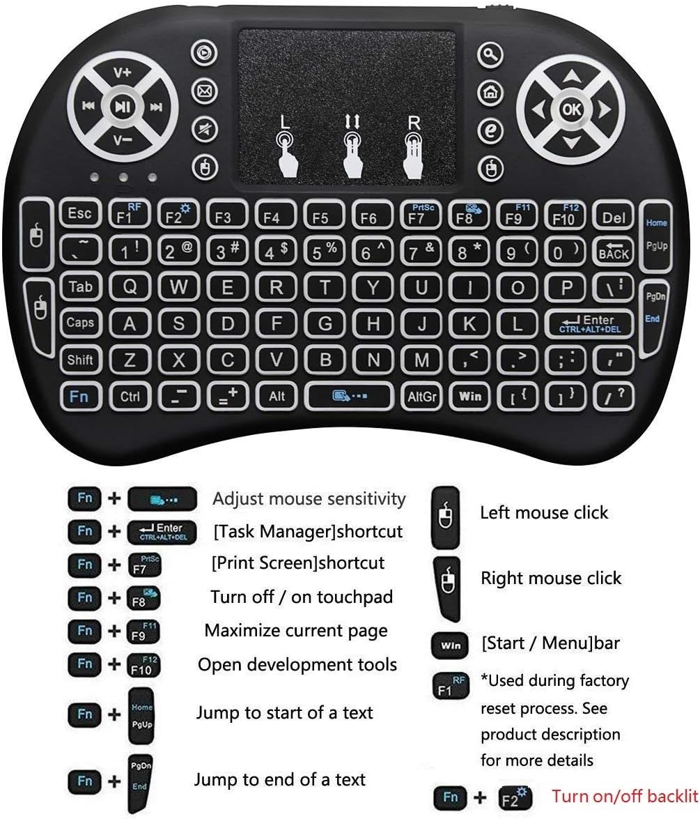2.4G Mini Wireless Keyboard with Touchpad Mouse, Upgraded Multi BRG Backlight Memory, Portable Wireless Keyboard with USB Receiver Remote Control for Android Smart TV Box Pad Windows Mac