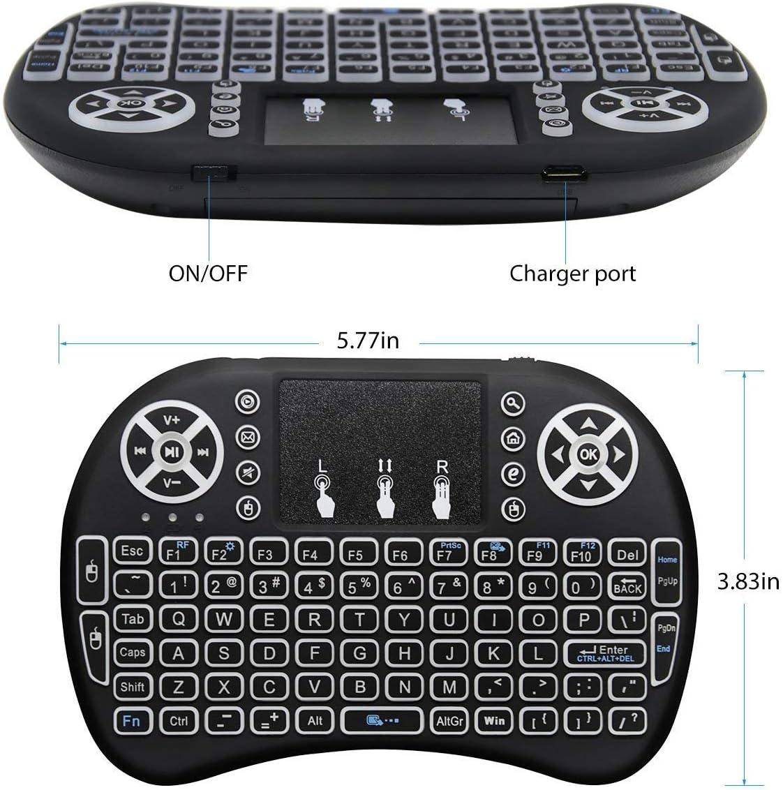 2.4G Mini Wireless Keyboard with Touchpad Mouse, Upgraded Multi BRG Backlight Memory, Portable Wireless Keyboard with USB Receiver Remote Control for Android Smart TV Box Pad Windows Mac