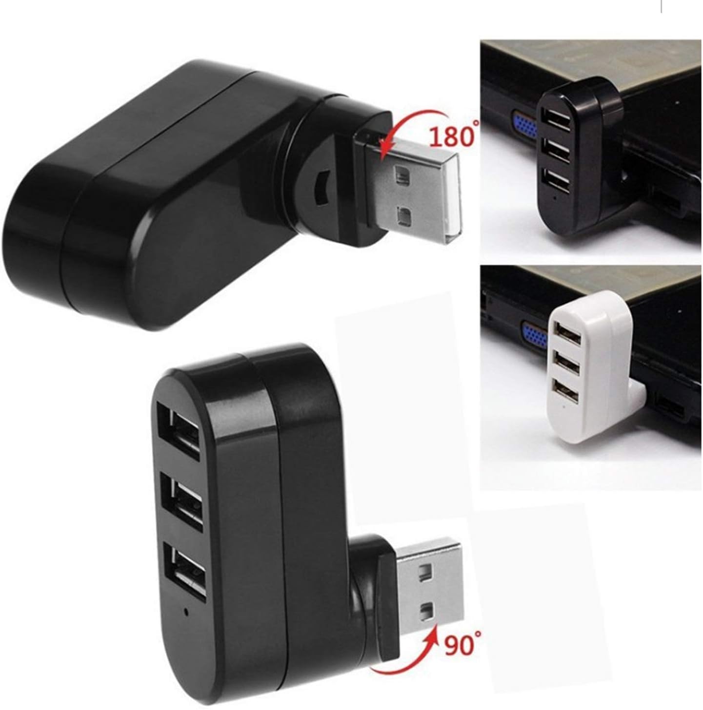【Clearance Sale】USB Port Splitter, USB 3 Port Compact Portable Rotatable HUB, USB Hub Dock [90°/180° Degree Rotatable] for PC Laptop Notebook and More - Black