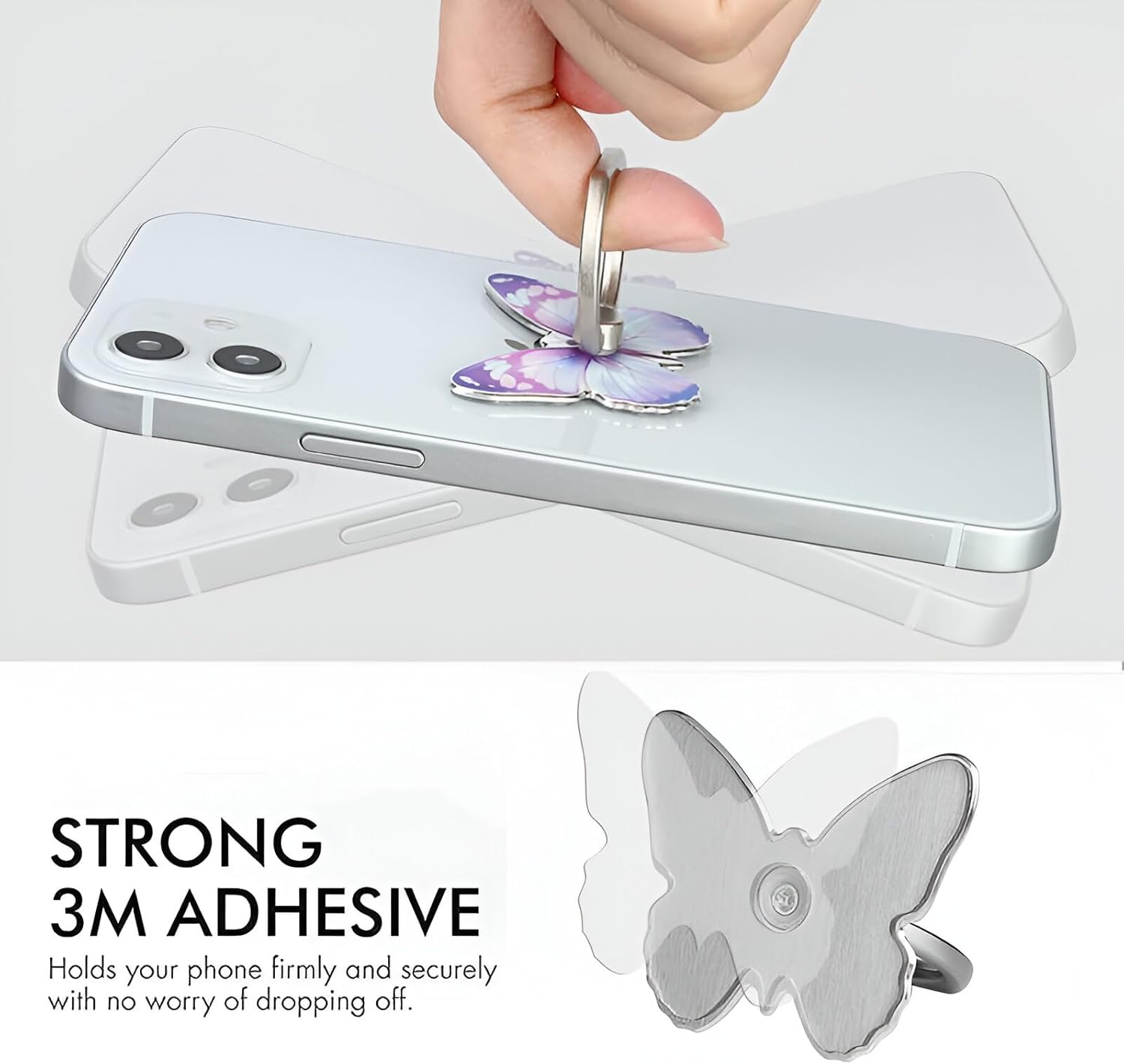 【Clearance Sale】360° Rotation Metal Finger Stand Cute Butterfly Patterned Phone Ring Stand Holder with Knob Loop for Secure Grip