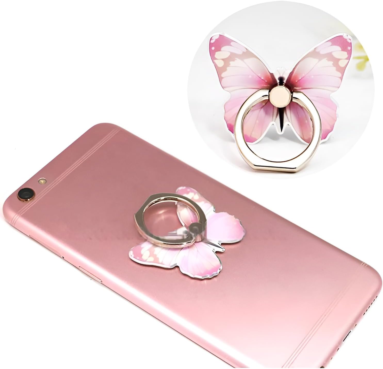 【Clearance Sale】360° Rotation Metal Finger Stand Cute Butterfly Patterned Phone Ring Stand Holder with Knob Loop for Secure Grip