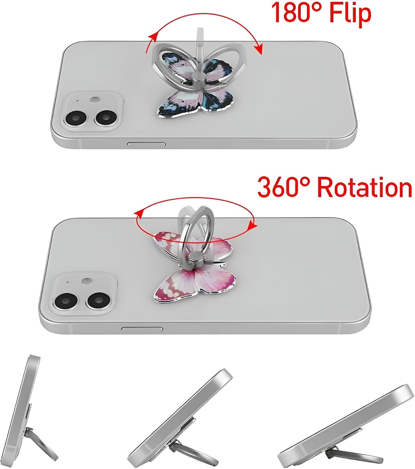 【Clearance Sale】360° Rotation Metal Finger Stand Cute Butterfly Patterned Phone Ring Stand Holder with Knob Loop for Secure Grip