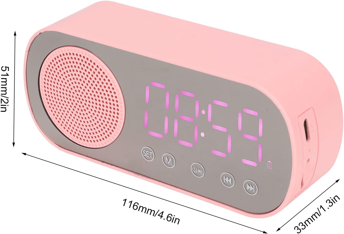 Digital Alarm Clock Radio,Bluetooth V5.0 HiFi Speaker Mirror Clock Dual Alarms Snooze FM Radio,Micro USB 1600mAh Battery,Bedside Clock for Bedrooms