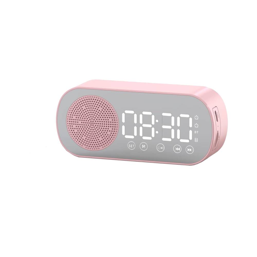 Digital Alarm Clock Radio,Bluetooth V5.0 HiFi Speaker Mirror Clock Dual Alarms Snooze FM Radio,Micro USB 1600mAh Battery,Bedside Clock for Bedrooms