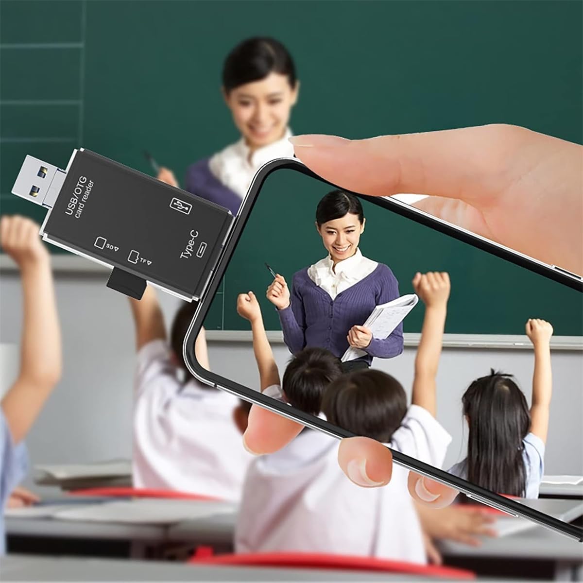 1pc Multi-Functional 6-in-1 OTG Card Reader, SD/TF Card & USB Flash Drive Adapter for Mobile Phone, Computer, Camera - Plug & Play Data Transfer without Battery