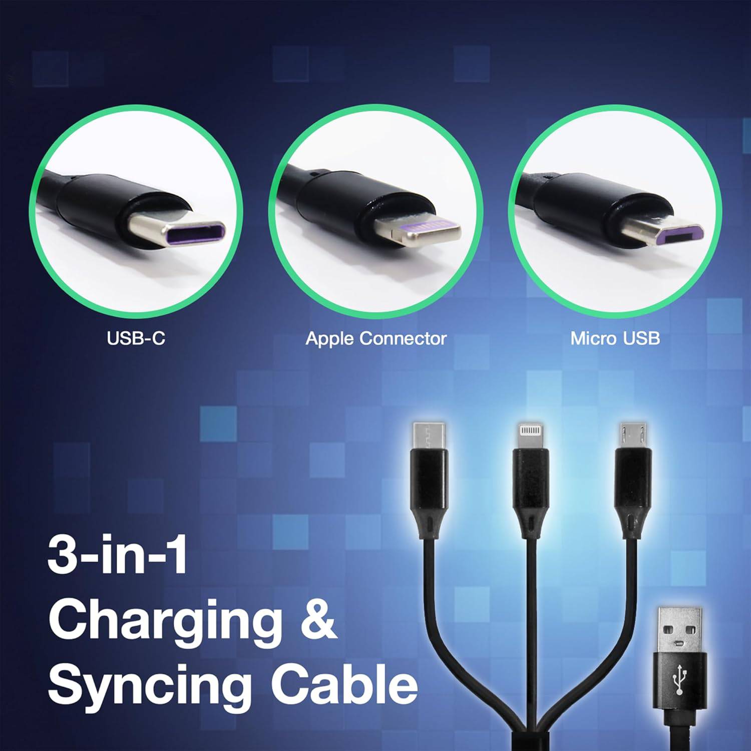 [3-in-1 Fast Charging] Binboom Retractable Multi Fast Charging Cord, 3-in-1 Multi Charger Cable Charging Cable, Retractable Charger With Lightning/Micro/Type C For iPhone, For iPad, 10-20W Output, 36V