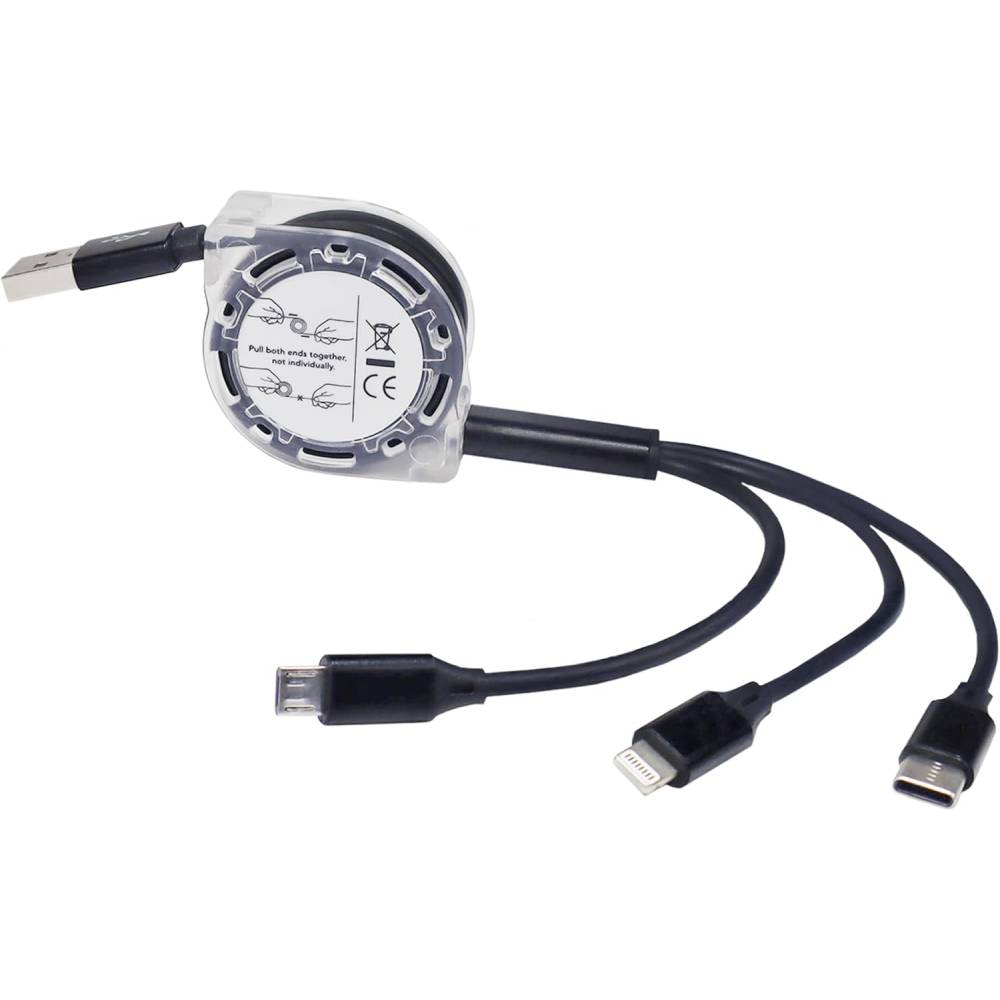 [3-in-1 Fast Charging] Binboom Retractable Multi Fast Charging Cord, 3-in-1 Multi Charger Cable Charging Cable, Retractable Charger With Lightning/Micro/Type C For iPhone, For iPad, 10-20W Output, 36V