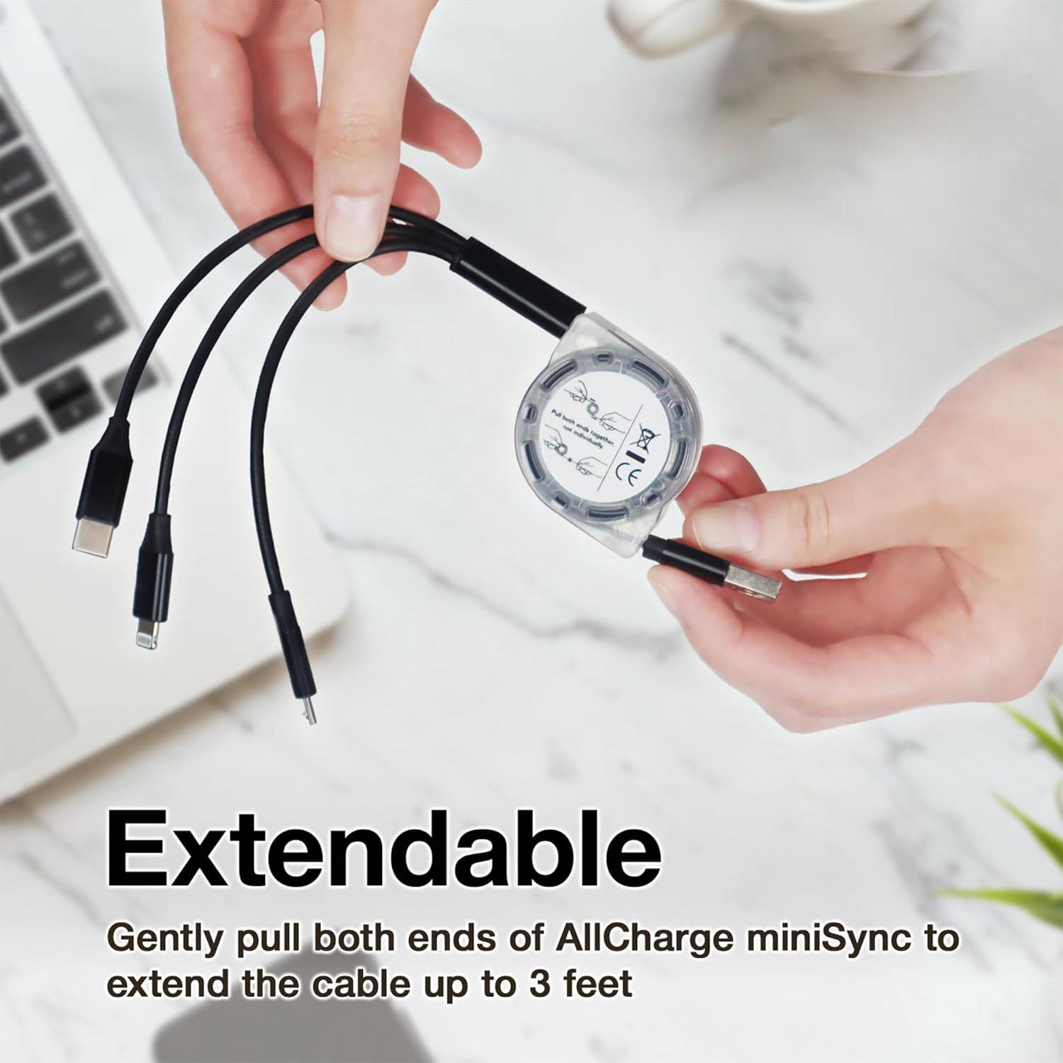 [3-in-1 Fast Charging] Binboom Retractable Multi Fast Charging Cord, 3-in-1 Multi Charger Cable Charging Cable, Retractable Charger With Lightning/Micro/Type C For iPhone, For iPad, 10-20W Output, 36V