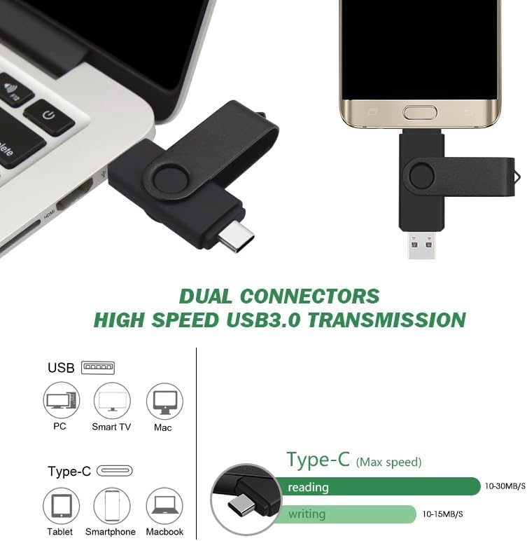 【Clearance Sale】[High Speed USB C Flash Drive] High Speed Dual OTG USB C Flash Drive 64GB 2-in-1 USB + Type C Thumb Drive for Samsung, Huawei, MacBook, Chromebook Pixel etc
