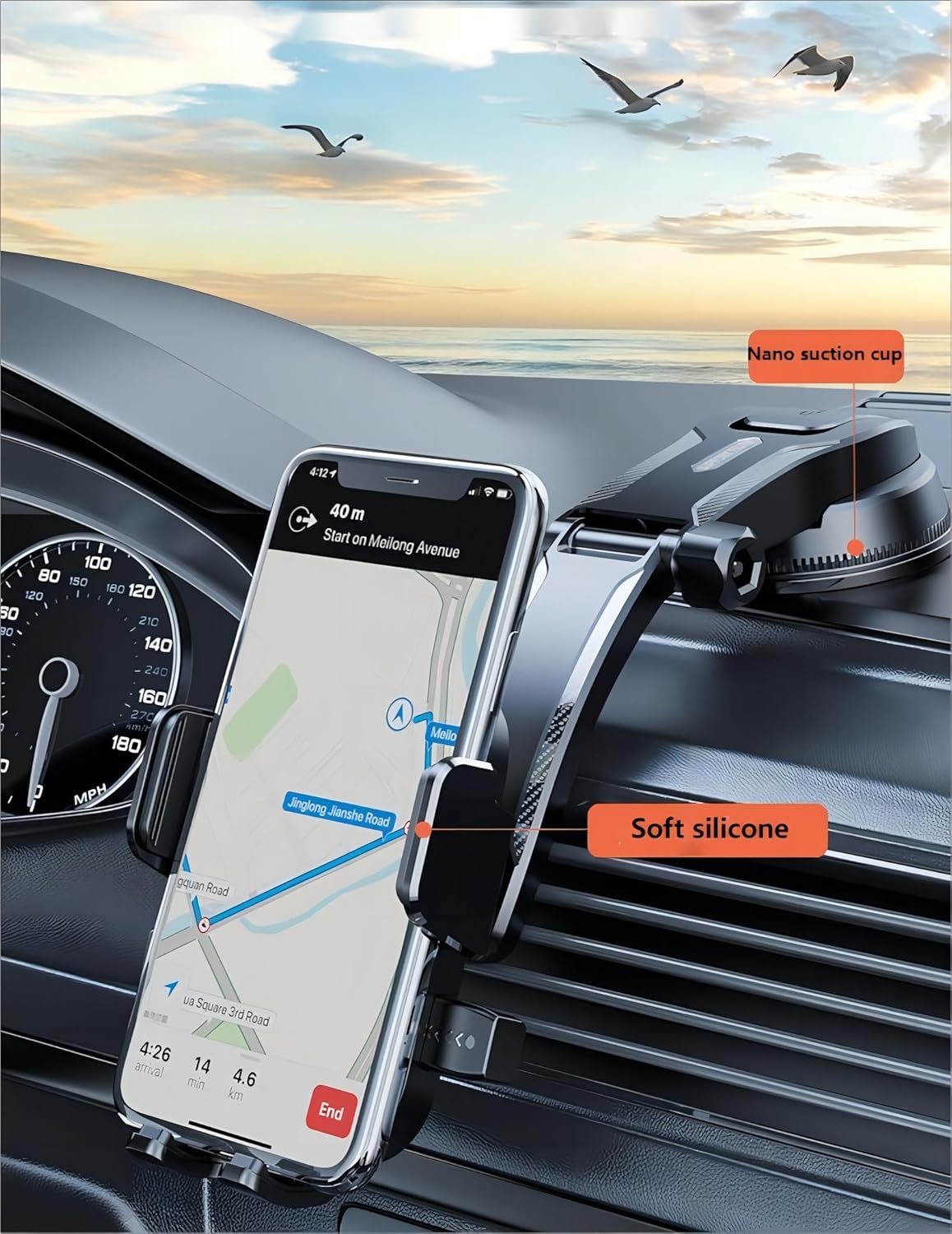 Upgraded Car Phone Holder - Adjustable Arm with Ergonomic Grip, Strong Suction Cup And Elliptical Design, Compatible with iPhone, Samsung, Android Smartphones, General Motors, Fashion Accessories