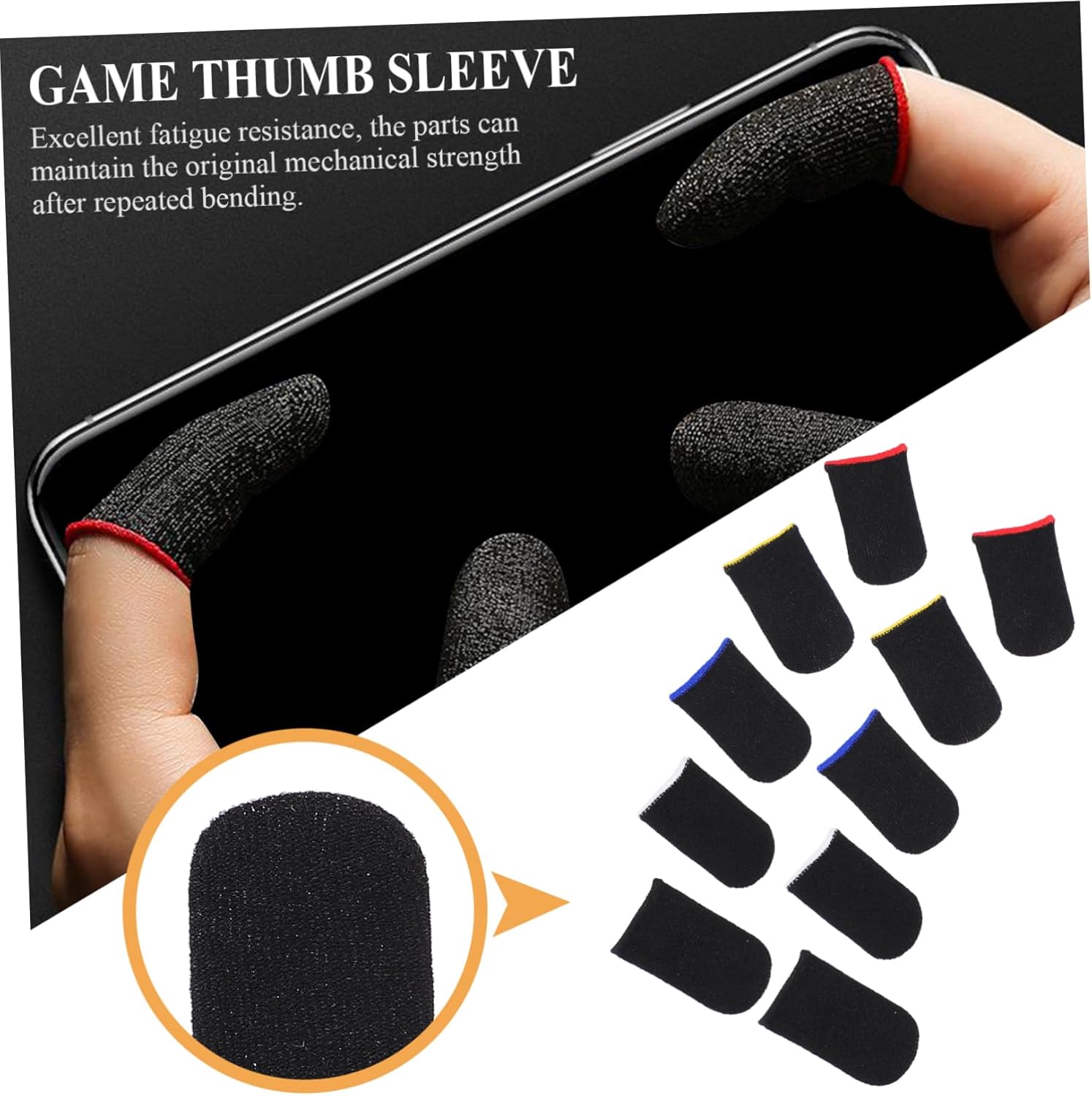 10pcs Gamer Finger Sleeves Carbon Compression Support Thumb Gloves Touchscreen Finger Cover Anti Sweat Mobile Phone Tablet Gaming Stabilizer for All Touchscreen Devices