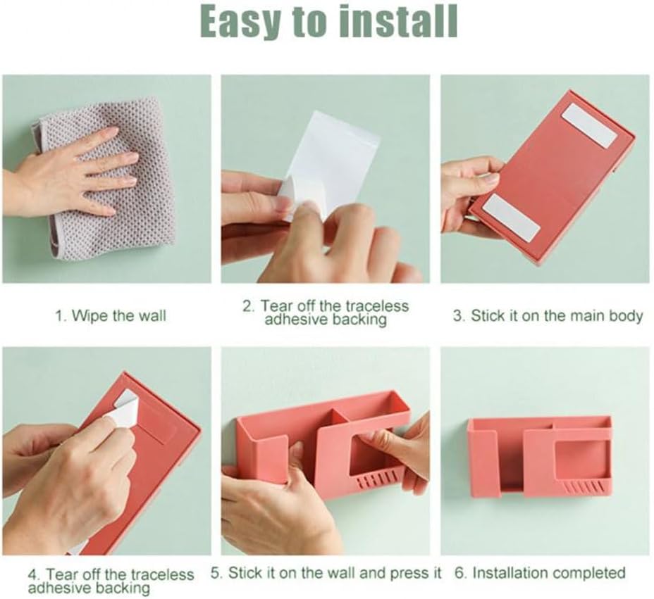 【Clearance Sale】1pc Vintage Style Wall-Mounted Phone & Remote Control Holder - No-Drill, Multi-Room Compatible Plastic Storage Organizer for Bedside or Desk, Teal Color, Dual Compartments