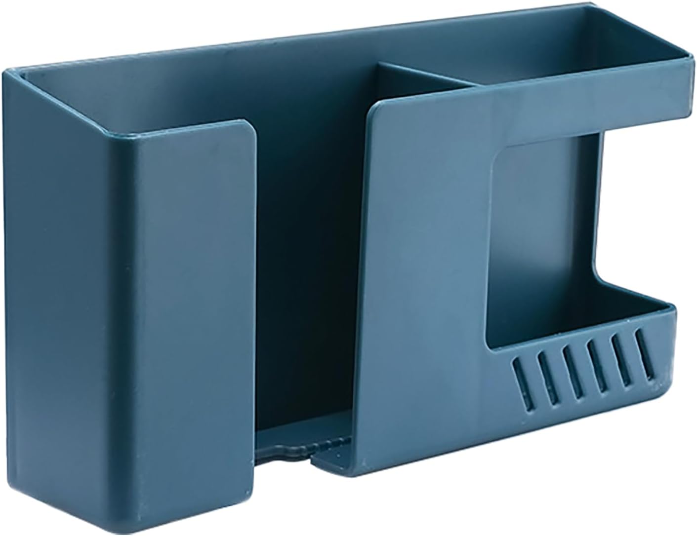 【Clearance Sale】1pc Vintage Style Wall-Mounted Phone & Remote Control Holder - No-Drill, Multi-Room Compatible Plastic Storage Organizer for Bedside or Desk, Teal Color, Dual Compartments