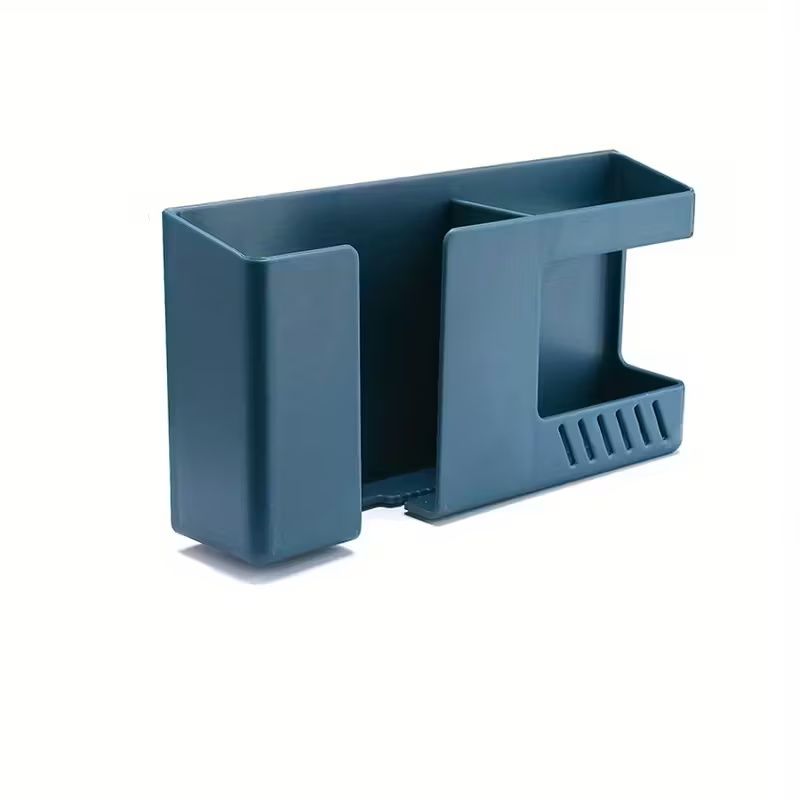 【Clearance Sale】1pc Vintage Style Wall-Mounted Phone & Remote Control Holder - No-Drill, Multi-Room Compatible Plastic Storage Organizer for Bedside or Desk, Teal Color, Dual Compartments