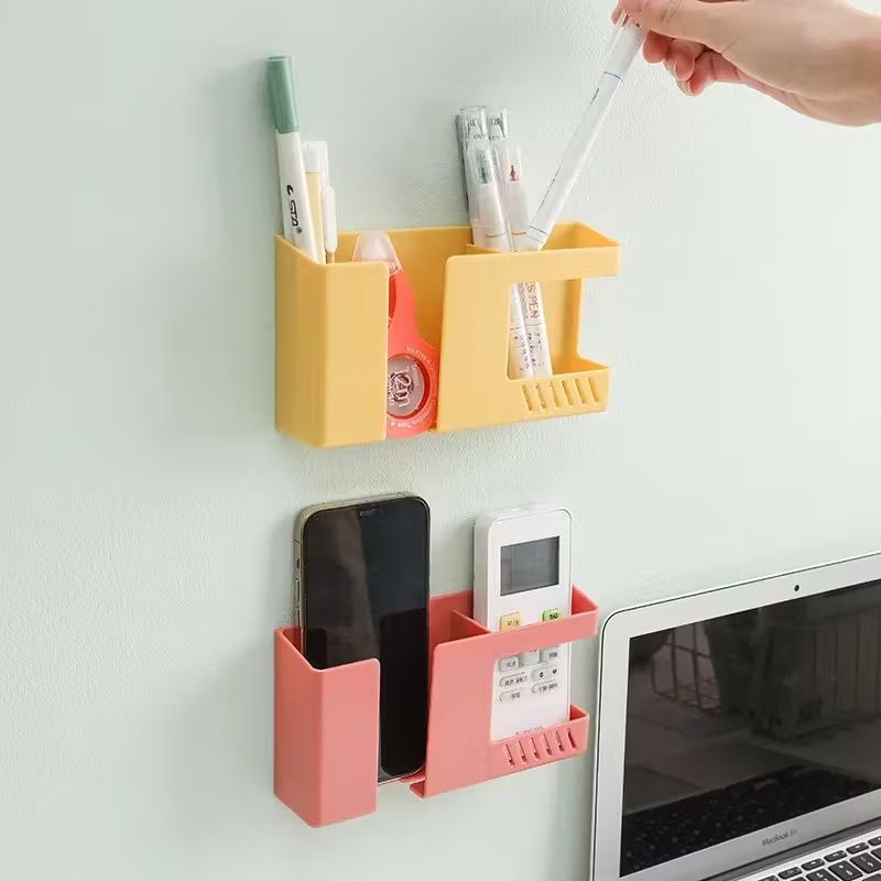 【Clearance Sale】1pc Vintage Style Wall-Mounted Phone & Remote Control Holder - No-Drill, Multi-Room Compatible Plastic Storage Organizer for Bedside or Desk, Teal Color, Dual Compartments