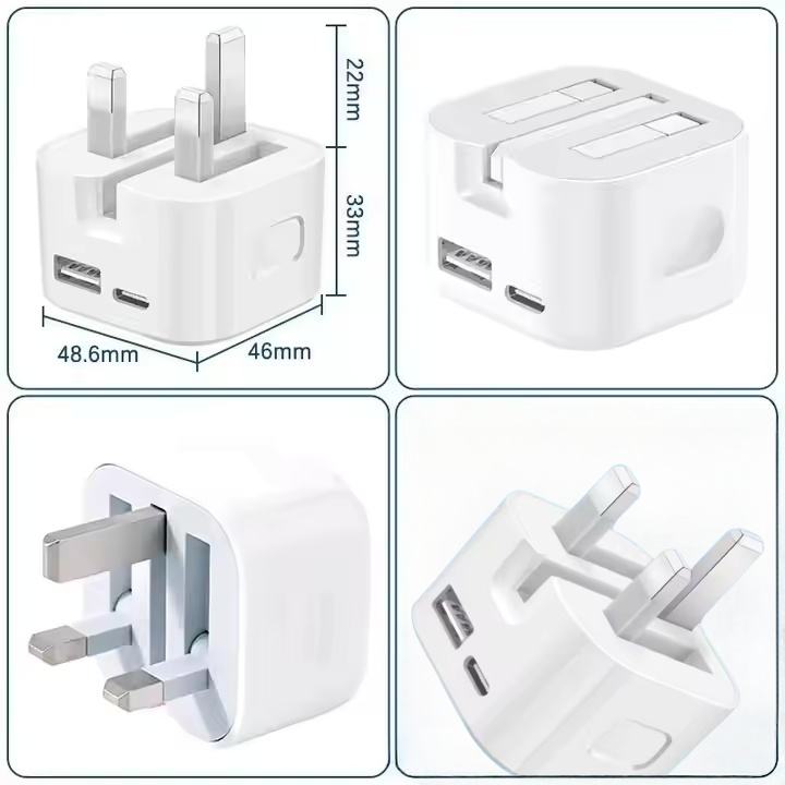AVA 35W Micro USB-C&USB-A Fast Charger Plug – Dual Port Wall Adapter with PD 3.0 & PPS Foldable UK 3-Pin 35W High-Speed USBC Charging for iPhone 17/16/15/14, Galaxy, Pixel, iPad
