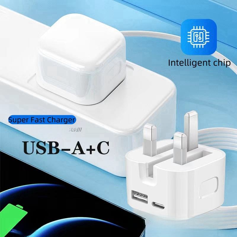AVA 35W Micro USB-C&USB-A Fast Charger Plug – Dual Port Wall Adapter with PD 3.0 & PPS Foldable UK 3-Pin 35W High-Speed USBC Charging for iPhone 17/16/15/14, Galaxy, Pixel, iPad