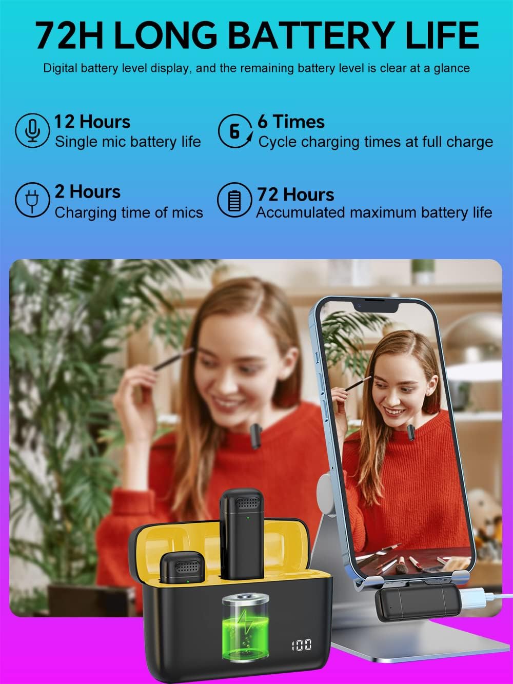 2-in-1 Microphone Wireless Bluetooth Mobile Phone Mini Microphone for Recording Video Recording YouTube/Streaming/Vlog, Noise Reduction