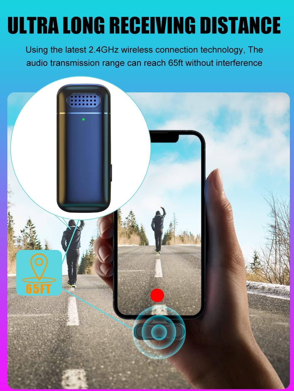 2-in-1 Microphone Wireless Bluetooth Mobile Phone Mini Microphone for Recording Video Recording YouTube/Streaming/Vlog, Noise Reduction