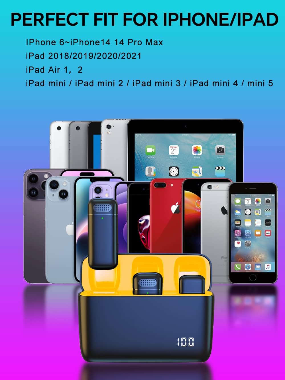 2-in-1 Microphone Wireless Bluetooth Mobile Phone Mini Microphone for Recording Video Recording YouTube/Streaming/Vlog, Noise Reduction