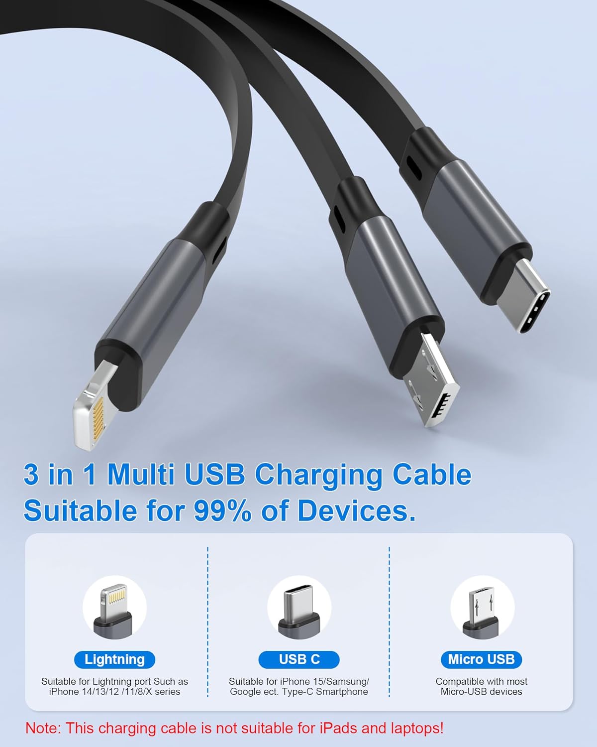 【Final Clearance】100W,Multi Charging Cable Fast Charge,USB C Multi Charging Cable,Charging Cables for Multiple Devices,120cm Retractable USB Cable,Suitable for Mobile Phone,Laptop,Car,Travel