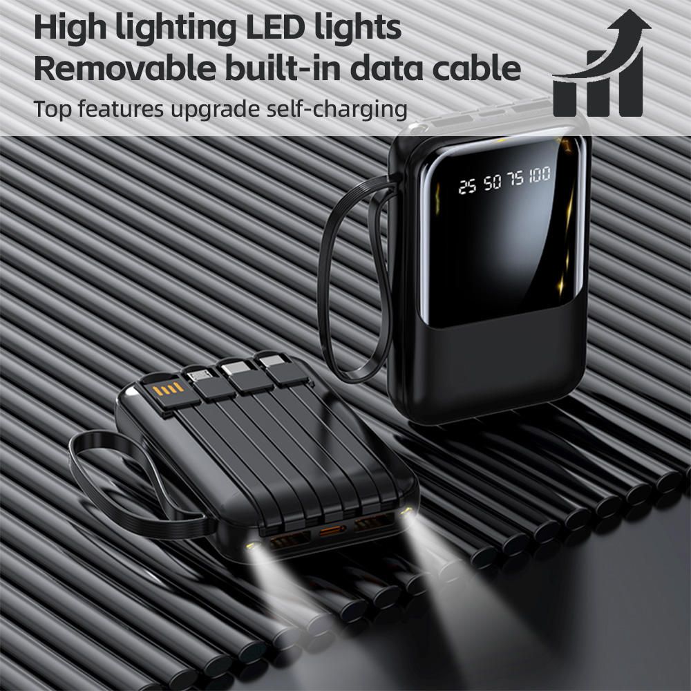 20000mAh Mini Cute 20W Fast Charging Multifunctional Power Bank, Large Capacity Rechargeable Portable Mobile Phone Charger, Built-in 4 Cables, Ultra-bright LED Lights, Outdoor Travel Battery Packs