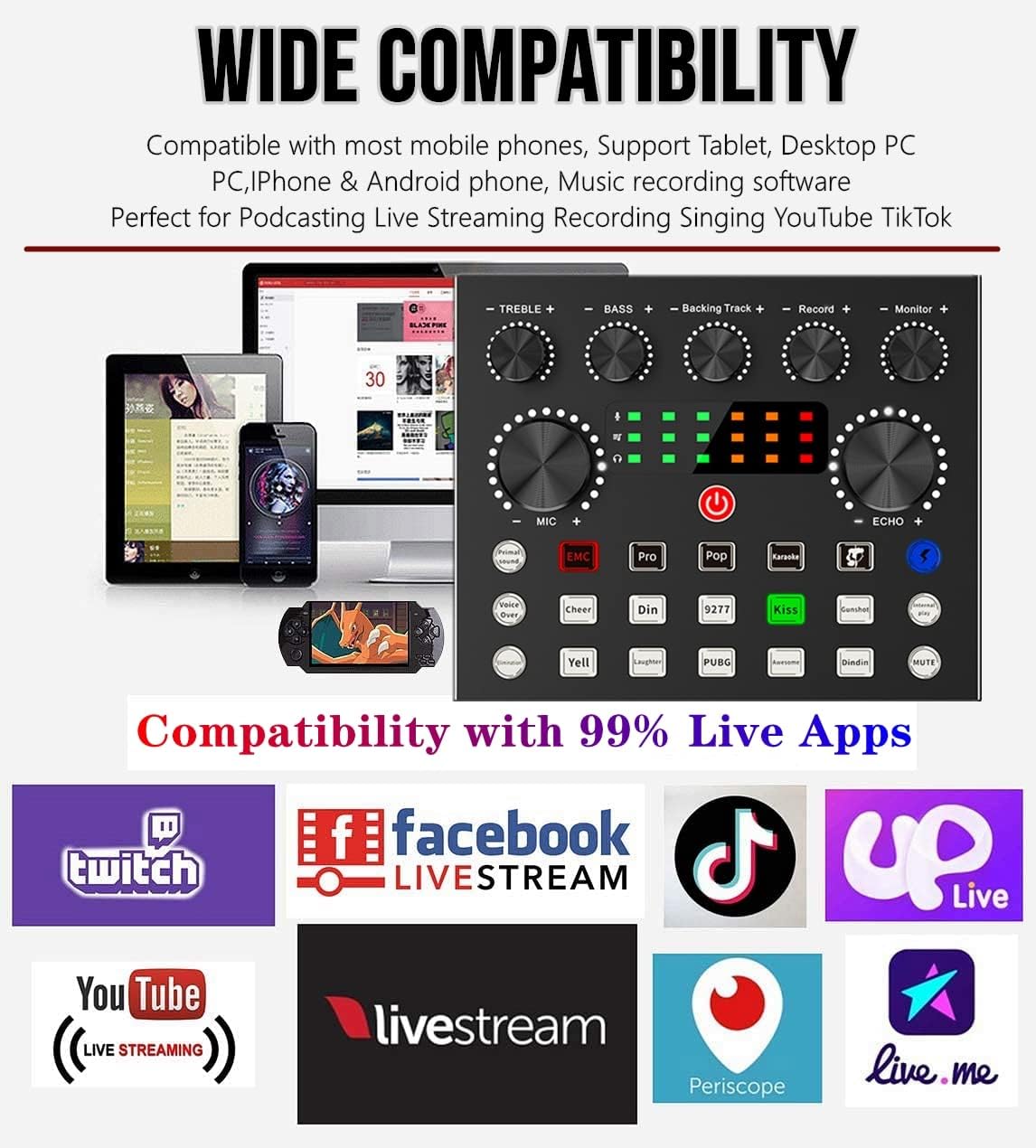 Podcast Equipment Bundle, Recording Studio Package with Podcast Microphone and Voice Changer, Live Sound Card - Audio Interface for Laptop Computer Vlog Living Broadcast Live Streaming YouTube TikTok