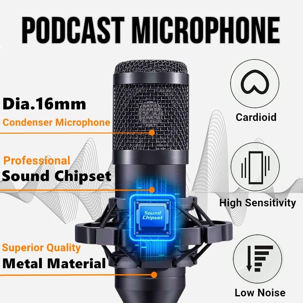 Podcast Equipment Bundle, Recording Studio Package with Podcast Microphone and Voice Changer, Live Sound Card - Audio Interface for Laptop Computer Vlog Living Broadcast Live Streaming YouTube TikTok