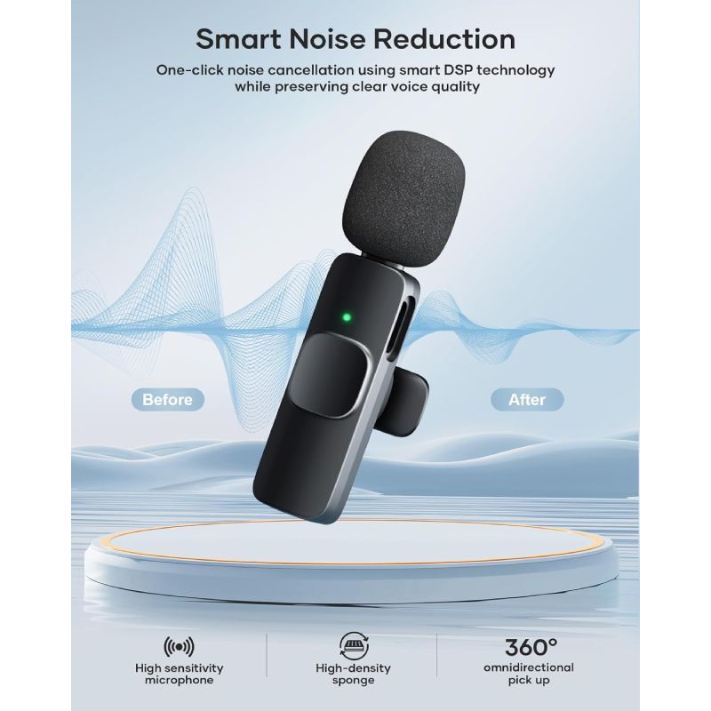 Wireless Microphone for iPhone, Android Phone, Laptop, 2 Pack Lavalier Microphone for Video Recording, Mini Mics with Noise Reduction for Podcast YouTube TikTok Vlog
