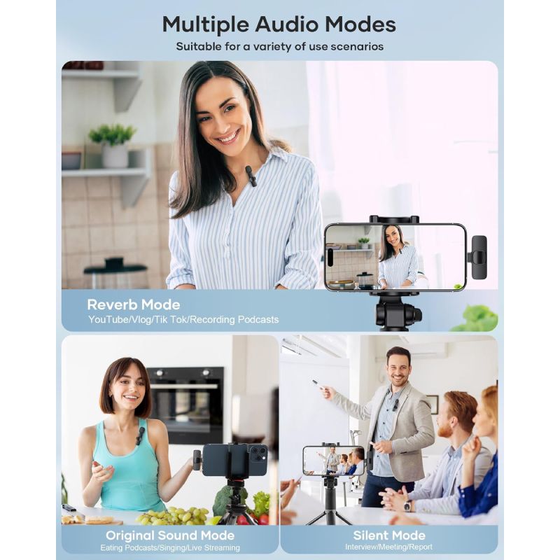 Wireless Microphone for iPhone, Android Phone, Laptop, 2 Pack Lavalier Microphone for Video Recording, Mini Mics with Noise Reduction for Podcast YouTube TikTok Vlog