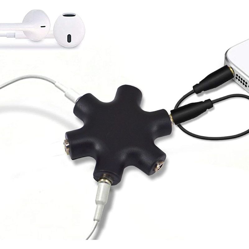 Headphone Splitter - 5-Jack 3.5mm Audio Stereo Adapter for Headsets, Earbuds, Earphones - 1 Male to 4 Female With Stereo Cable