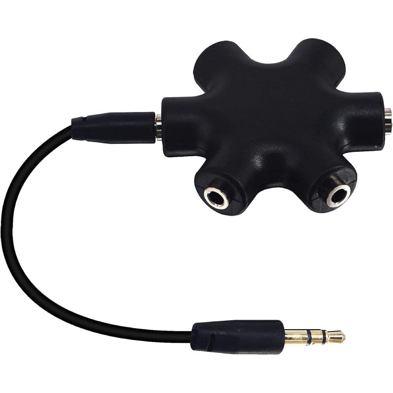 Headphone Splitter - 5-Jack 3.5mm Audio Stereo Adapter for Headsets, Earbuds, Earphones - 1 Male to 4 Female With Stereo Cable
