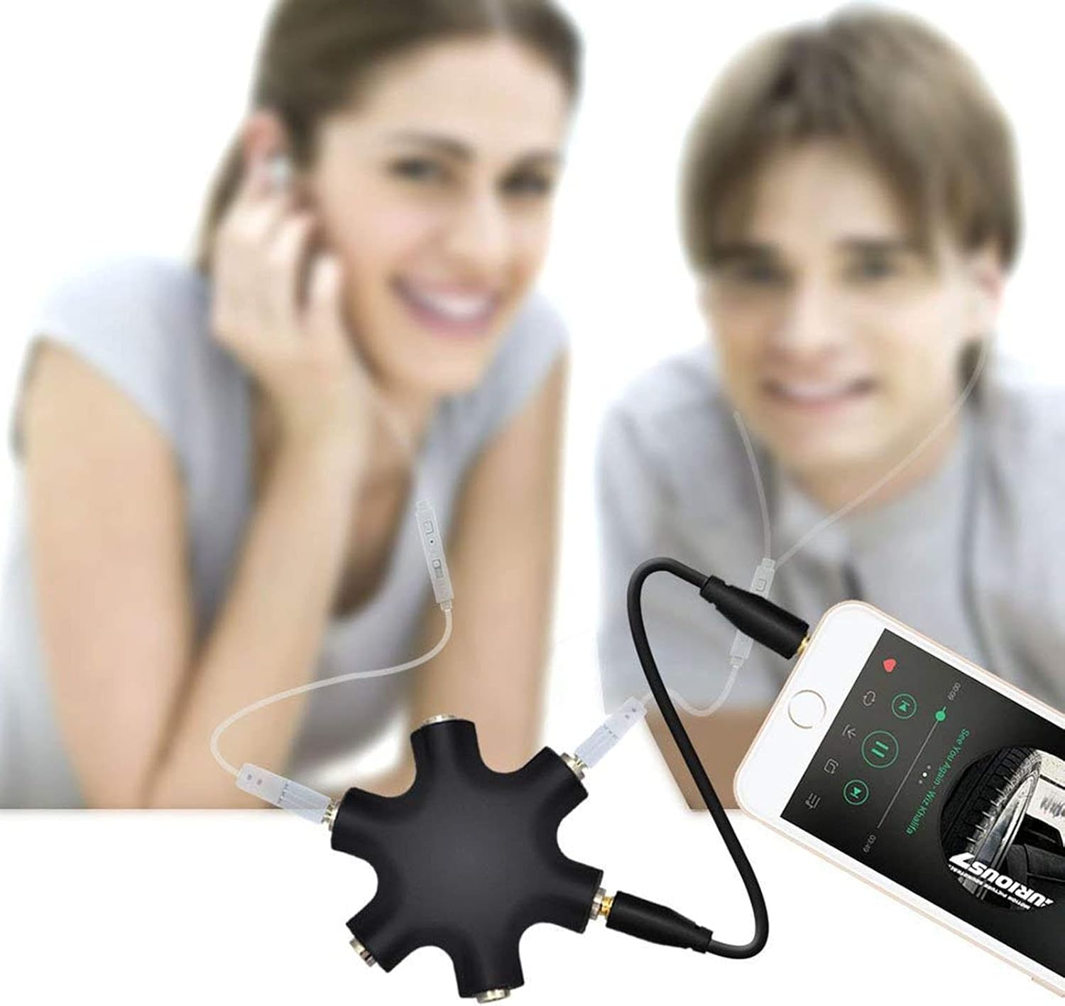 Headphone Splitter - 5-Jack 3.5mm Audio Stereo Adapter for Headsets, Earbuds, Earphones - 1 Male to 4 Female With Stereo Cable