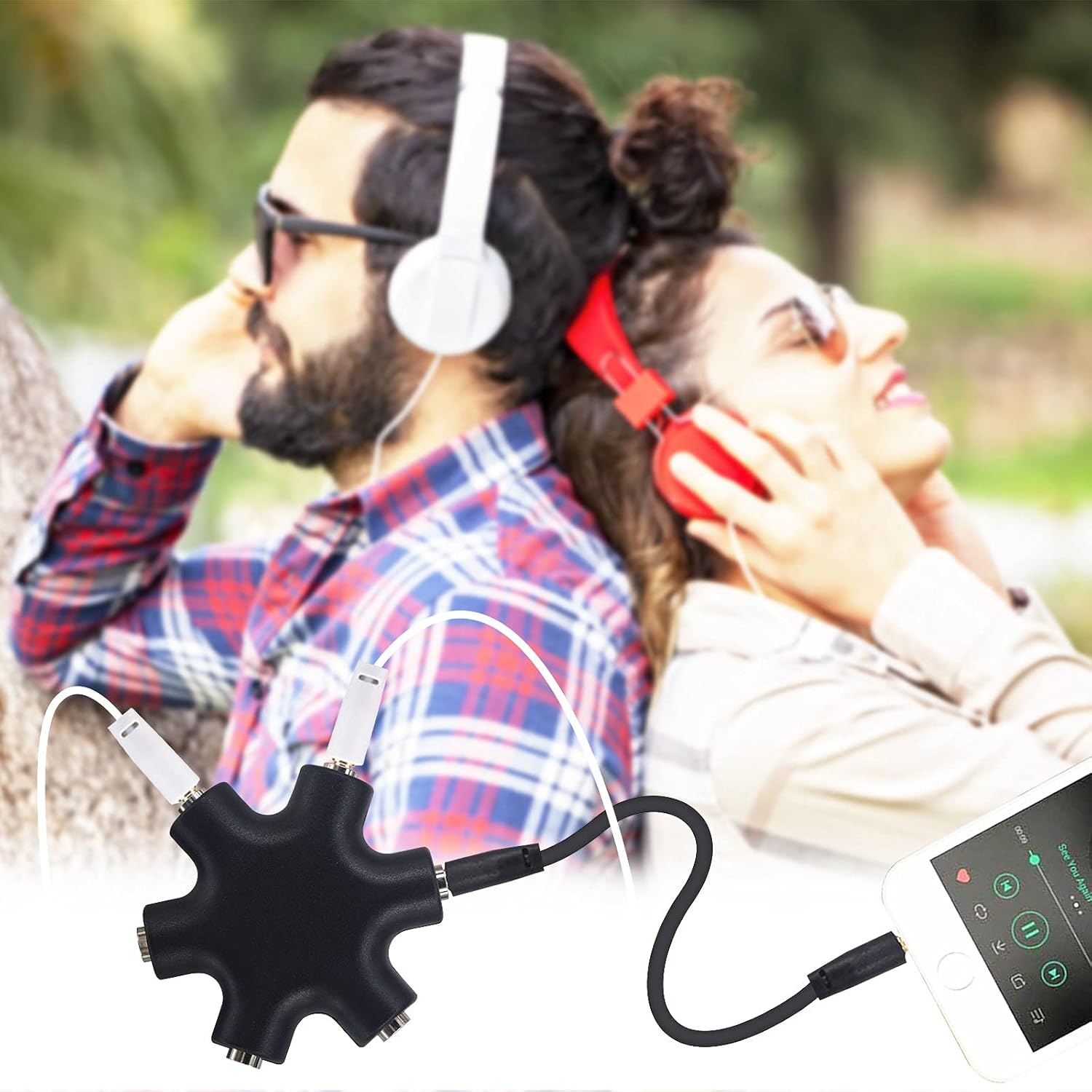 Headphone Splitter - 5-Jack 3.5mm Audio Stereo Adapter for Headsets, Earbuds, Earphones - 1 Male to 4 Female With Stereo Cable