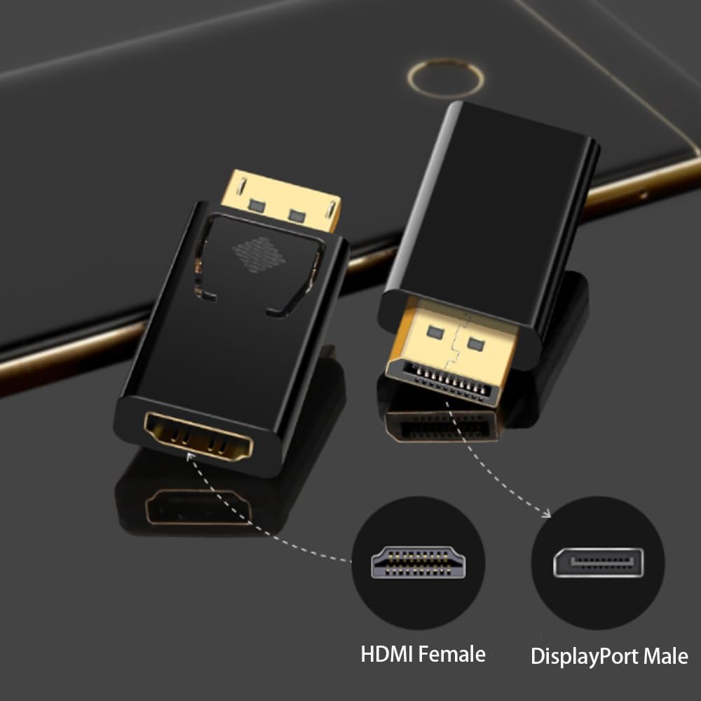 4K DisplayPort to HDMI Adapter 1-Pack,Gold Plated Uni-Directional Display Port DP to HDMI Passive Adapter Compatible for HP, HDTV, AMD, NVIDIA,Dell, GPU,Projector, PC,Desktop