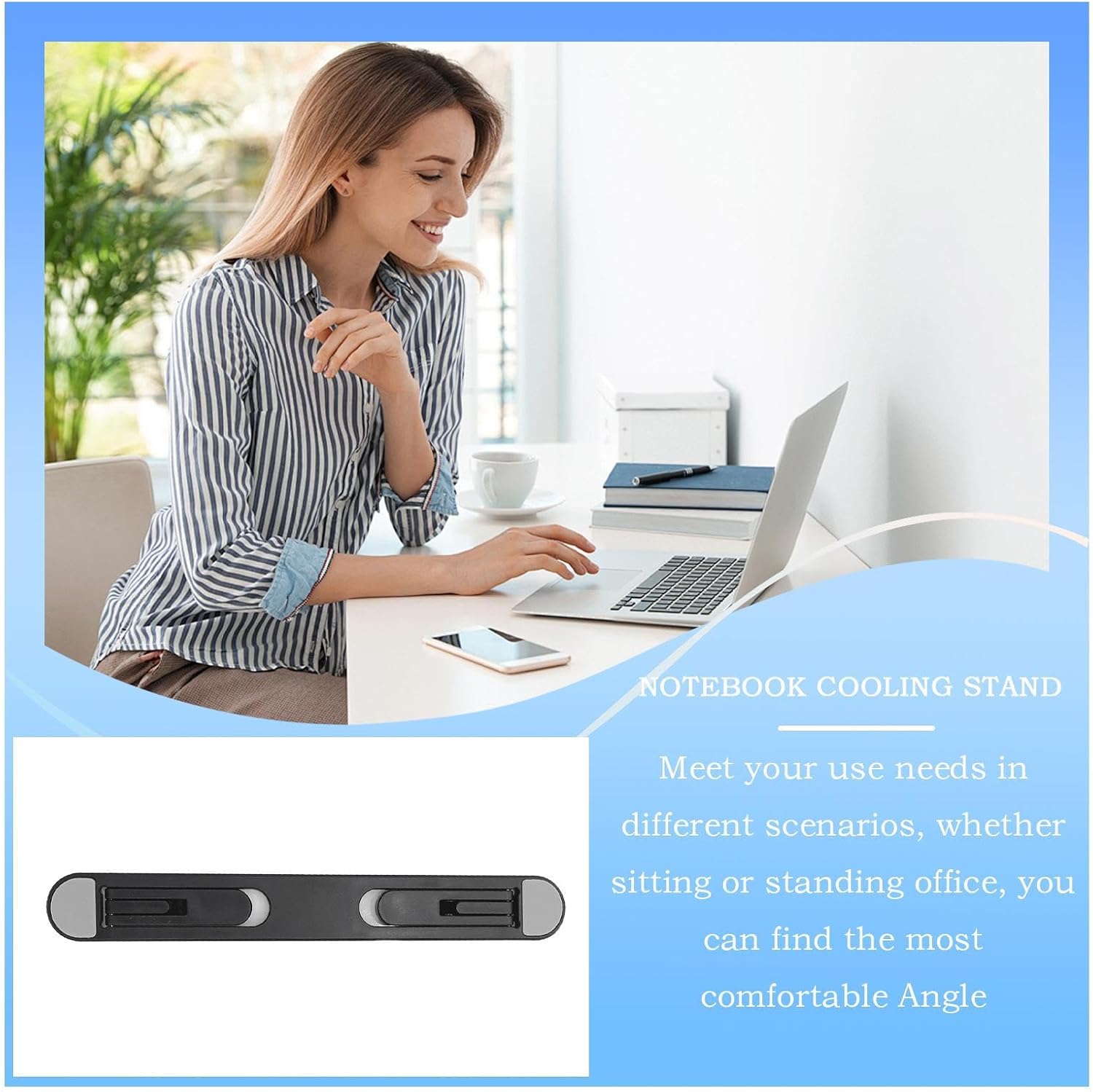 Adjustable Laptop Stand, 1 Pcs Portable ABS Material, Foldable Notebook Cooler, Elevated Tablet Riser, Rectangular Cooling Mount for Office Use