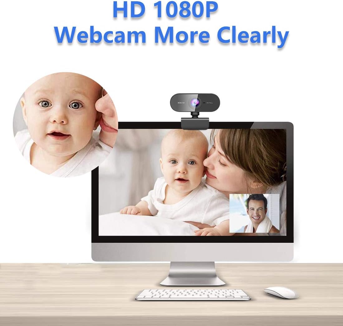 Smart HD Webcam with Microphone, 1080P Full HD Video Conference Camera, Two-Way Intercom, Auto Focus, Plug & Play, Black, High-Definition Streaming for Work, Classroom, or Meetings, Webcam for Pc