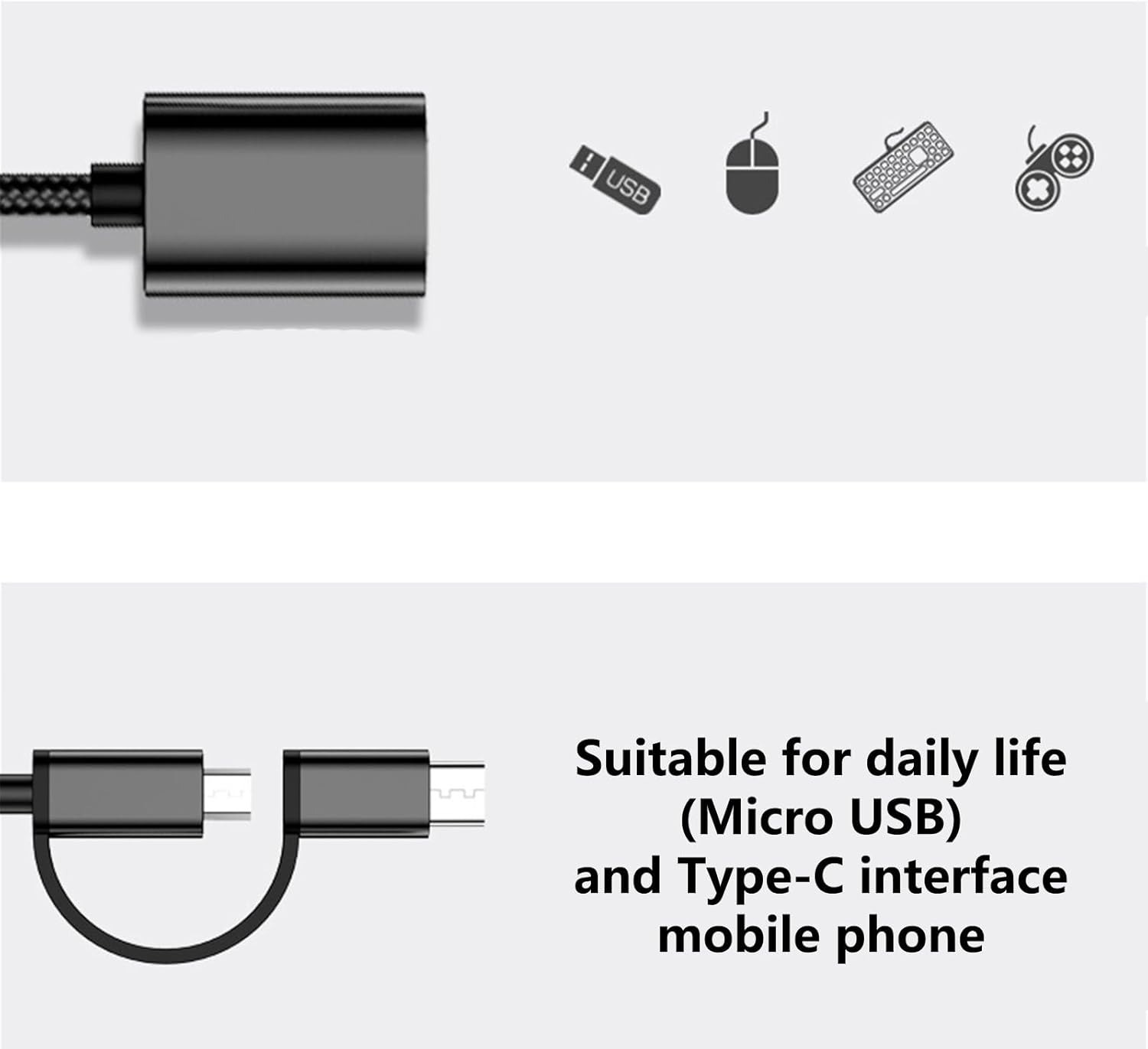2-in-1 Type-C to USB-C OTG Cable with Micro USB & Type-C Connectors - High-Speed Data Transfer, Compact Design for Smartphones, Tablets, Laptops, and USB Drives, USB-C Cable, Tablet Charging